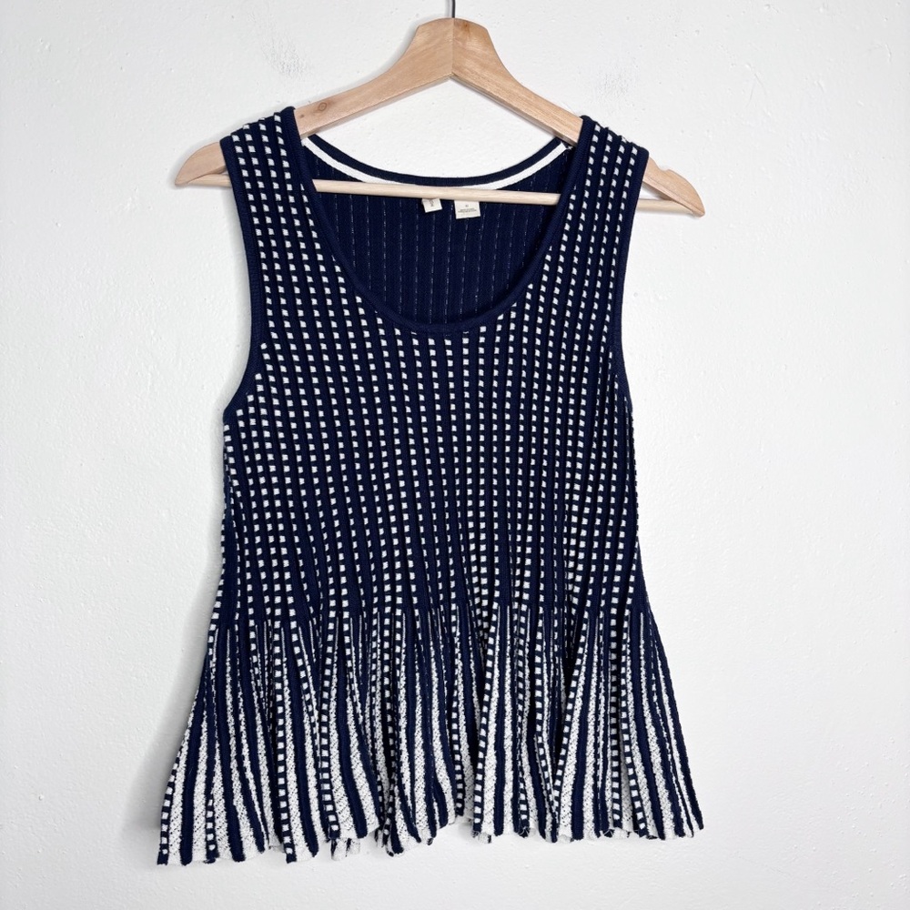 Anthropologie MOTH Ostinato Peplum Knit Sleeveless Sweater Tank Blue White M EUC